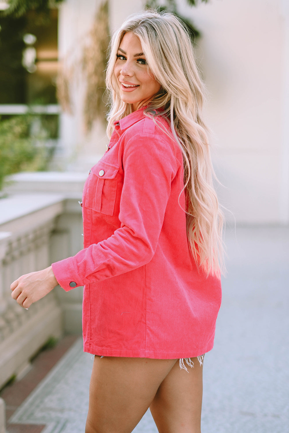 Claire Buttoned Flap Pocket Corduroy Jacket from Threaded Pear