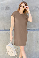 Basic Bae Full Size Round Neck Short Sleeve Dress with Pockets from Enfance-Heureuse