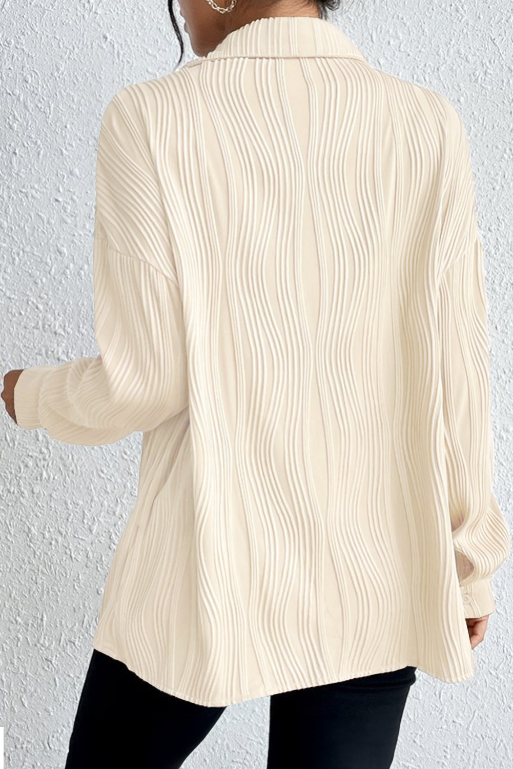 Apricot Solid Textured Buttoned Turn Down Collar Shirt from MsDressly