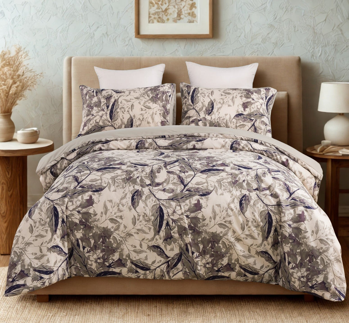 Tache Microfiber Abstract Wispy Leaf Taupe Grey Duvet Cover (JHW-843) from Tache Home Fashion