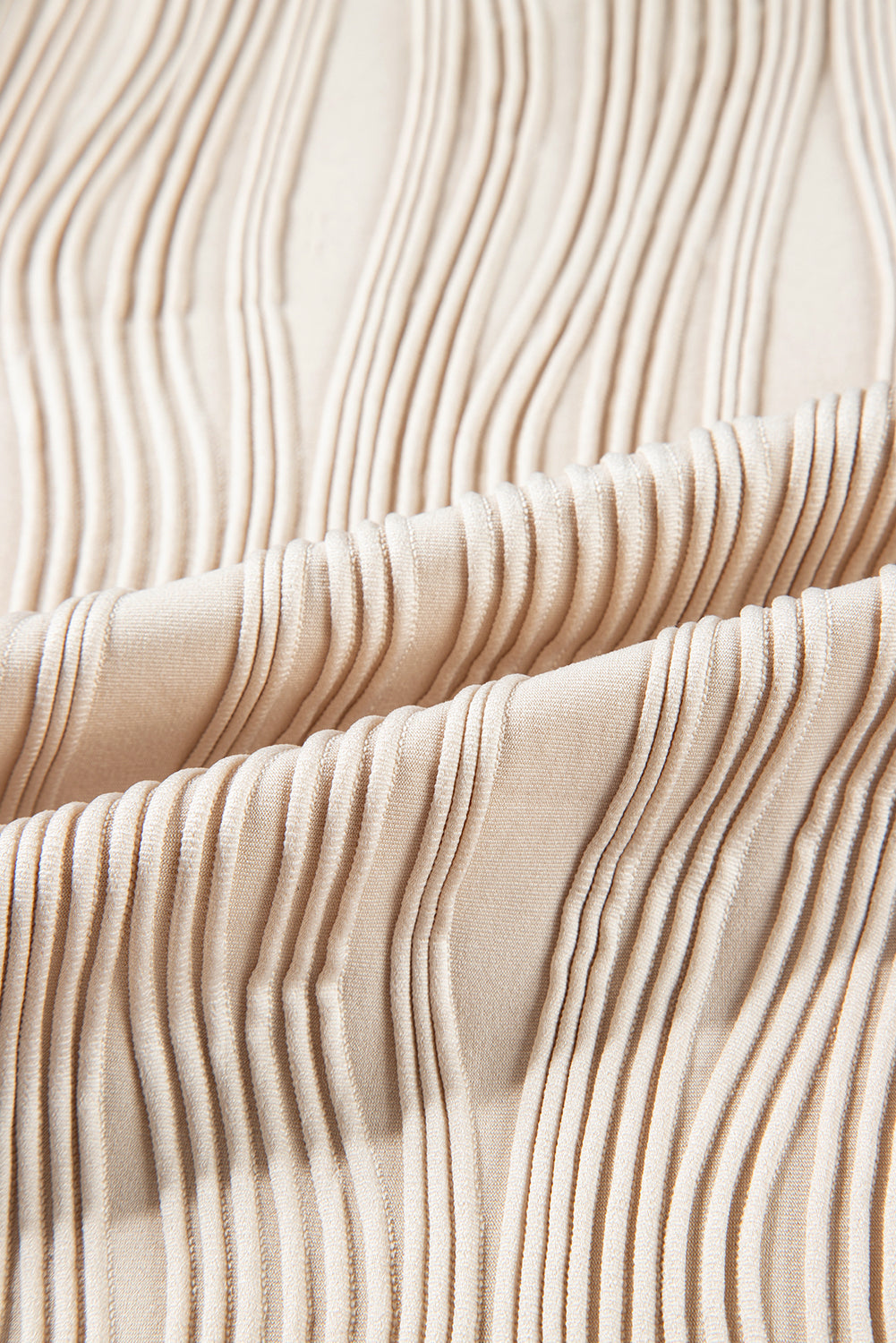 Apricot Textured Wavy Round Neck Long Sleeve Top from MsDressly