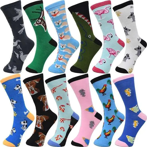 30-Pairs Women's Fun Patterned Cotton-Blend Crew Socks Assorted Pairs from PremiumBrandGoods