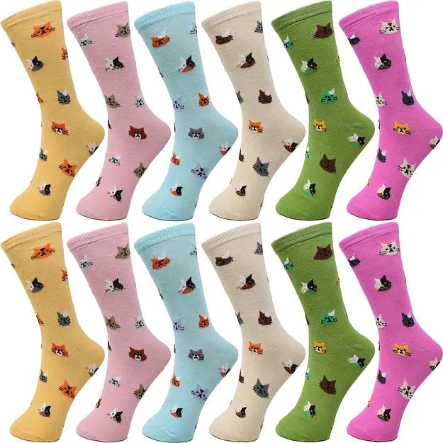 30-Pairs Women's Fun Patterned Cotton-Blend Crew Socks Assorted Pairs from PremiumBrandGoods