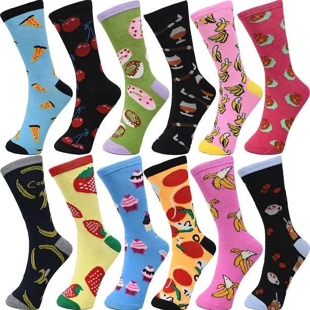 30-Pairs Women's Fun Patterned Cotton-Blend Crew Socks Assorted Pairs from PremiumBrandGoods