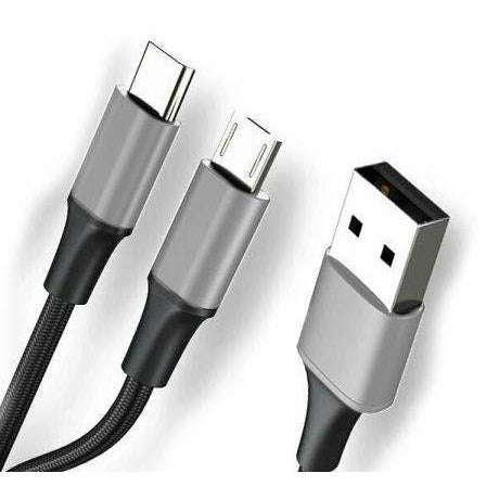 10 Foot 2 in 1 Charging Cable for MicroUSB and C-Type - 12 Piece from Mila Lifestyle Accessories