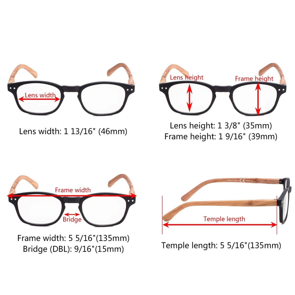 Bamboo-look Reading Glasses Wood Patterned Readers R034 (10 Pack) From eyekeeper