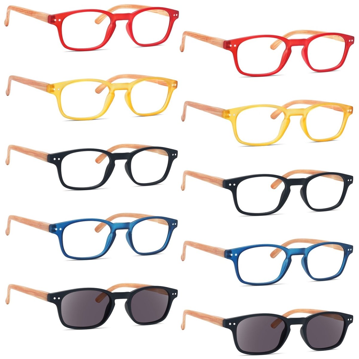 Bamboo-look Reading Glasses Wood Patterned Readers R034 (10 Pack) From eyekeeper