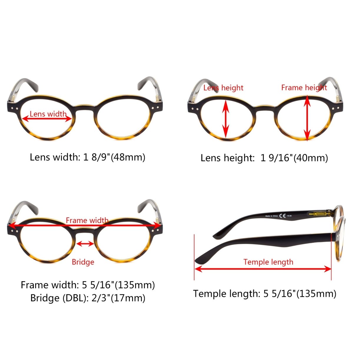 Vintage Round Reading Glasses Retro Readers R070 (10 Pack) From eyekeeper
