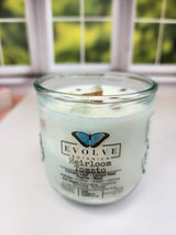 Rocks Candle - Heirloom Tomato (Wood Wick, Prehnite & Red Jasper, Soy Candle) from Evolve Botanica