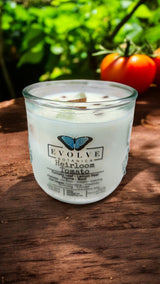 Rocks Candle - Heirloom Tomato (Wood Wick, Prehnite & Red Jasper, Soy Candle) from Evolve Botanica