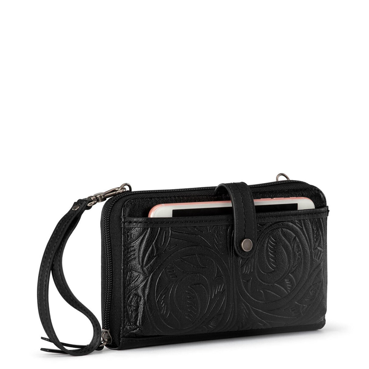 Iris Smartphone Wallet - Leather - Black Leaf Embossed from The Sak