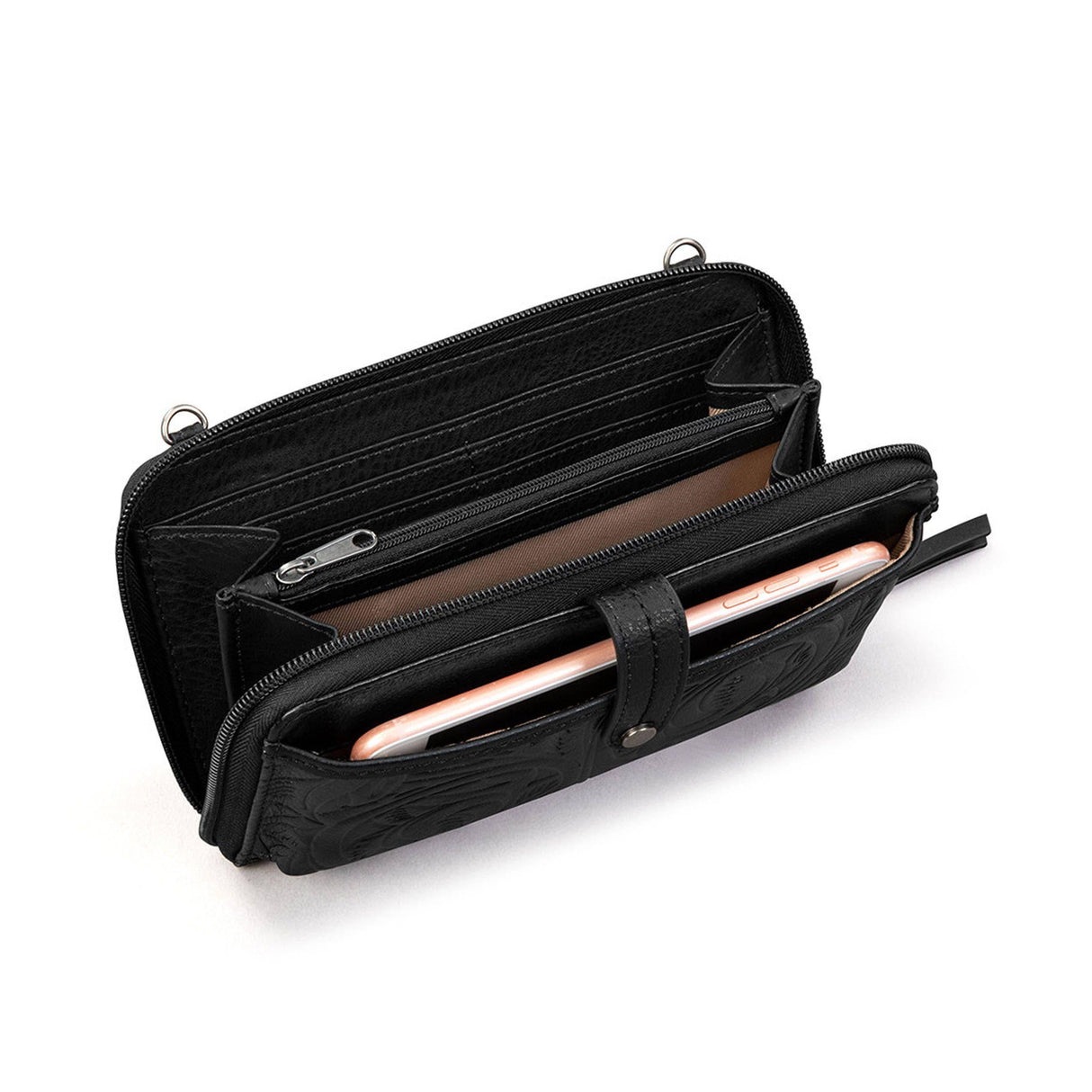 Iris Smartphone Wallet - Leather - Black Leaf Embossed from The Sak