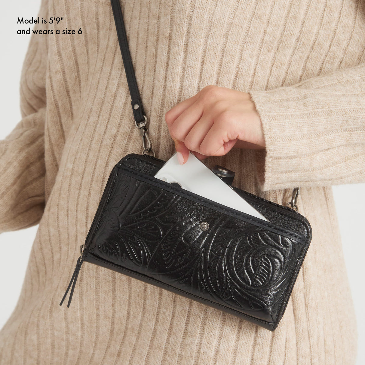 Iris Smartphone Wallet - Leather - Black Leaf Embossed from The Sak