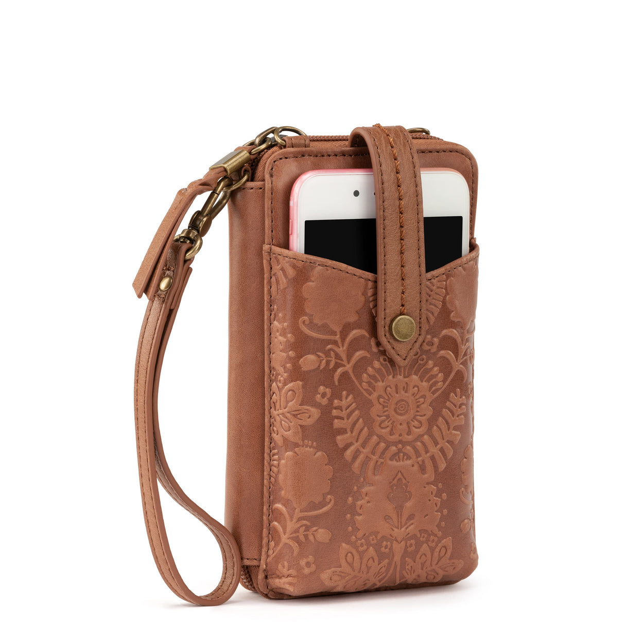 Silverlake Smartphone Wallet - Leather - Tobacco Floral Embossed from The Sak