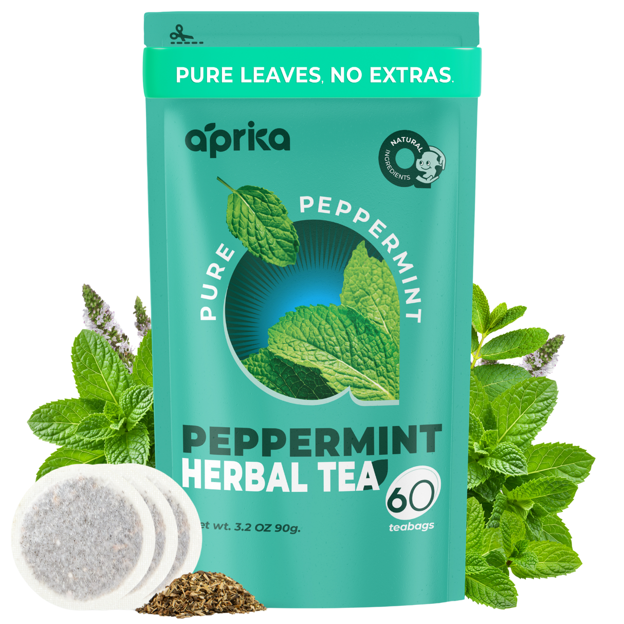 100% Pure Peppermint Herbal Tea, 60 Bags from Aprika Life