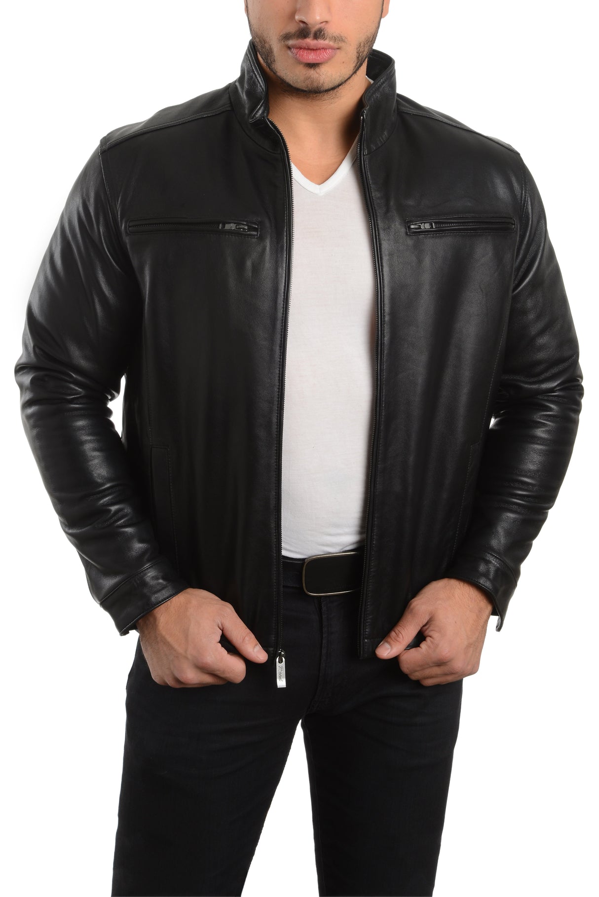 REED EST. 1950 Men's Jacket Genuine Lambskin Leather Stand UP Collar Winners Coat - Imported from Reed Leather