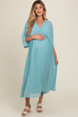Blue Pleated V Neck Maternity Maxi Dress from PinkBlush