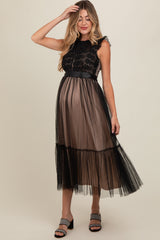 Black Lace Contrast Tulle Maternity Maxi Dress from PinkBlush