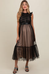 Black Lace Contrast Tulle Maternity Maxi Dress from PinkBlush