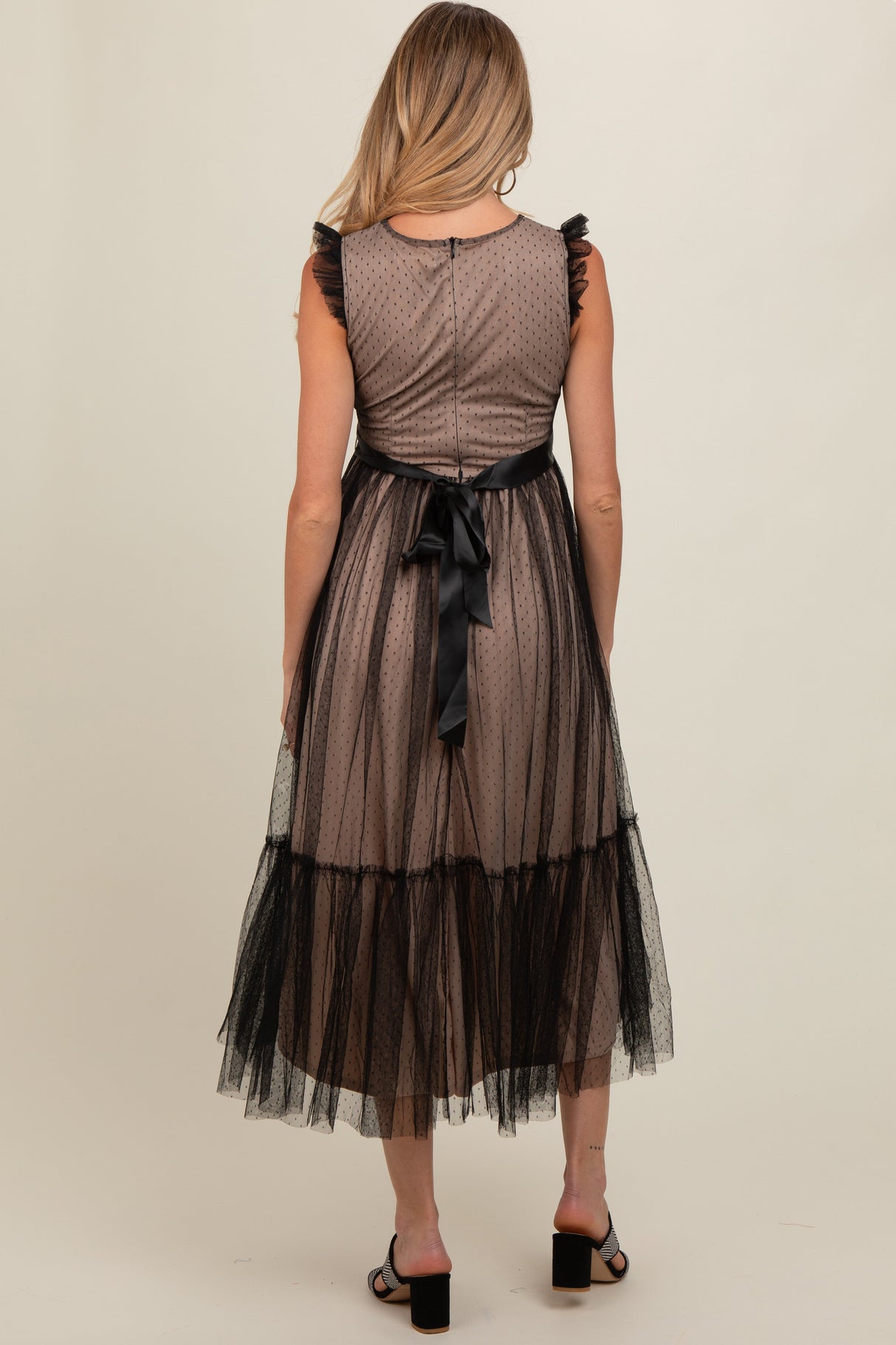 Black Lace Contrast Tulle Maternity Maxi Dress from PinkBlush