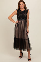 Black Lace Contrast Tulle Maternity Maxi Dress from PinkBlush