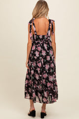 Black Floral Print Tie Strap Maternity Midi Dress from PinkBlush