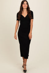 Black Knit Twisted V-Neck Maternity Maxi Dress from PinkBlush