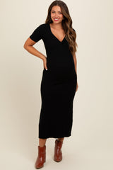 Black Knit Twisted V-Neck Maternity Maxi Dress from PinkBlush