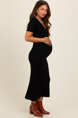Black Knit Twisted V-Neck Maternity Maxi Dress from PinkBlush