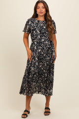 Black Floral Pleated Maternity Midi Dress from PinkBlush