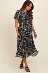 Black Floral Pleated Maternity Midi Dress from PinkBlush