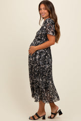 Black Floral Pleated Maternity Midi Dress from PinkBlush