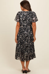 Black Floral Pleated Maternity Midi Dress from PinkBlush