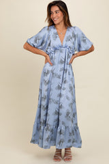 Blue Floral Chiffon Ruffle Accent Maternity Maxi Dress from PinkBlush