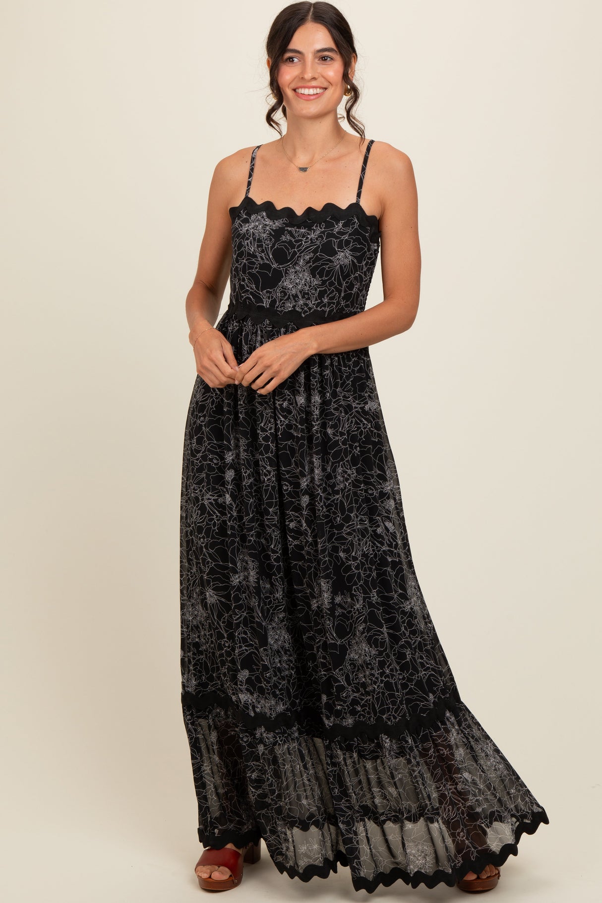 Black Floral Contrast Trim Maternity Maxi Dress from PinkBlush