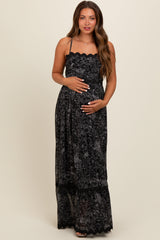 Black Floral Contrast Trim Maternity Maxi Dress from PinkBlush
