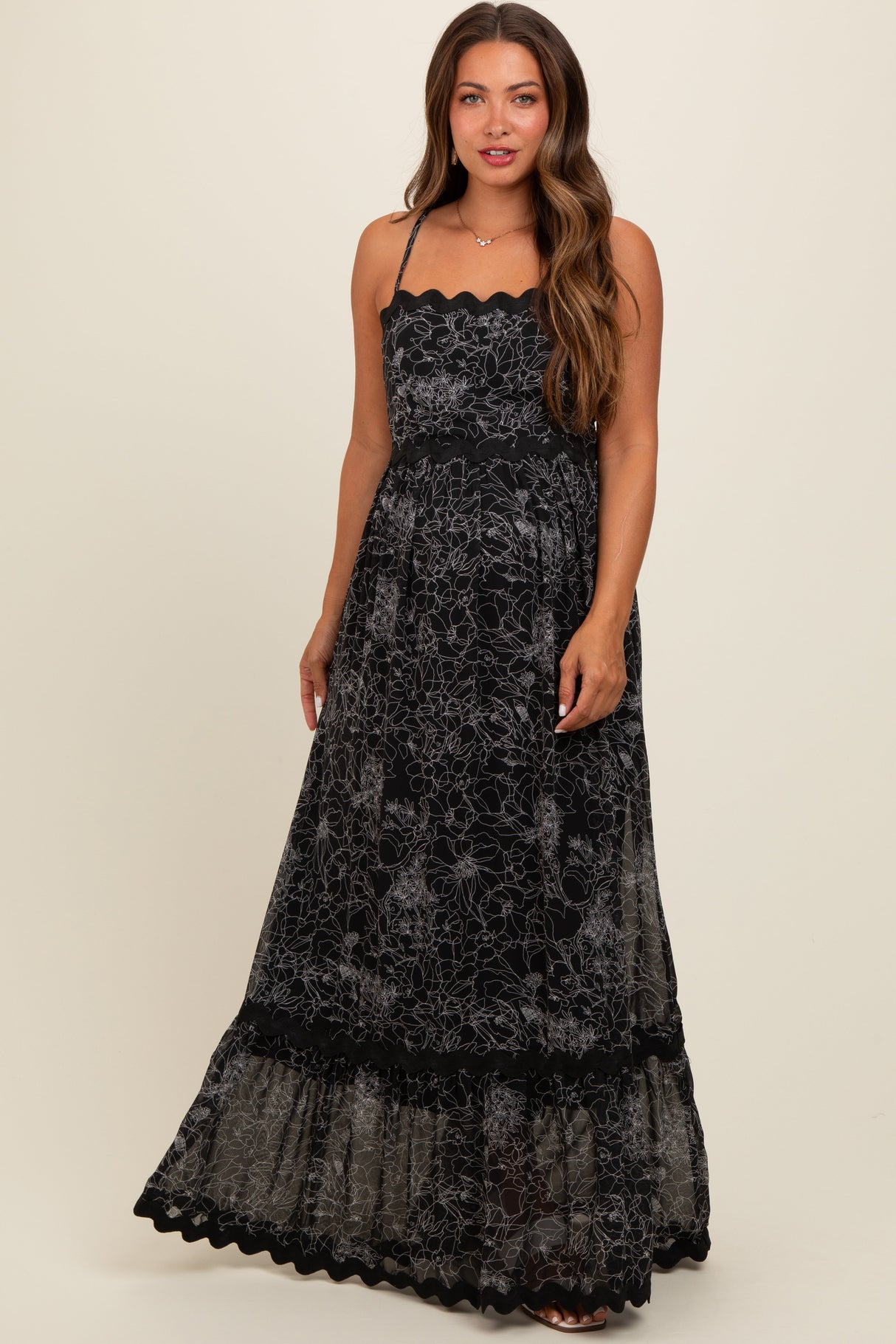 Black Floral Contrast Trim Maternity Maxi Dress from PinkBlush