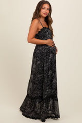 Black Floral Contrast Trim Maternity Maxi Dress from PinkBlush