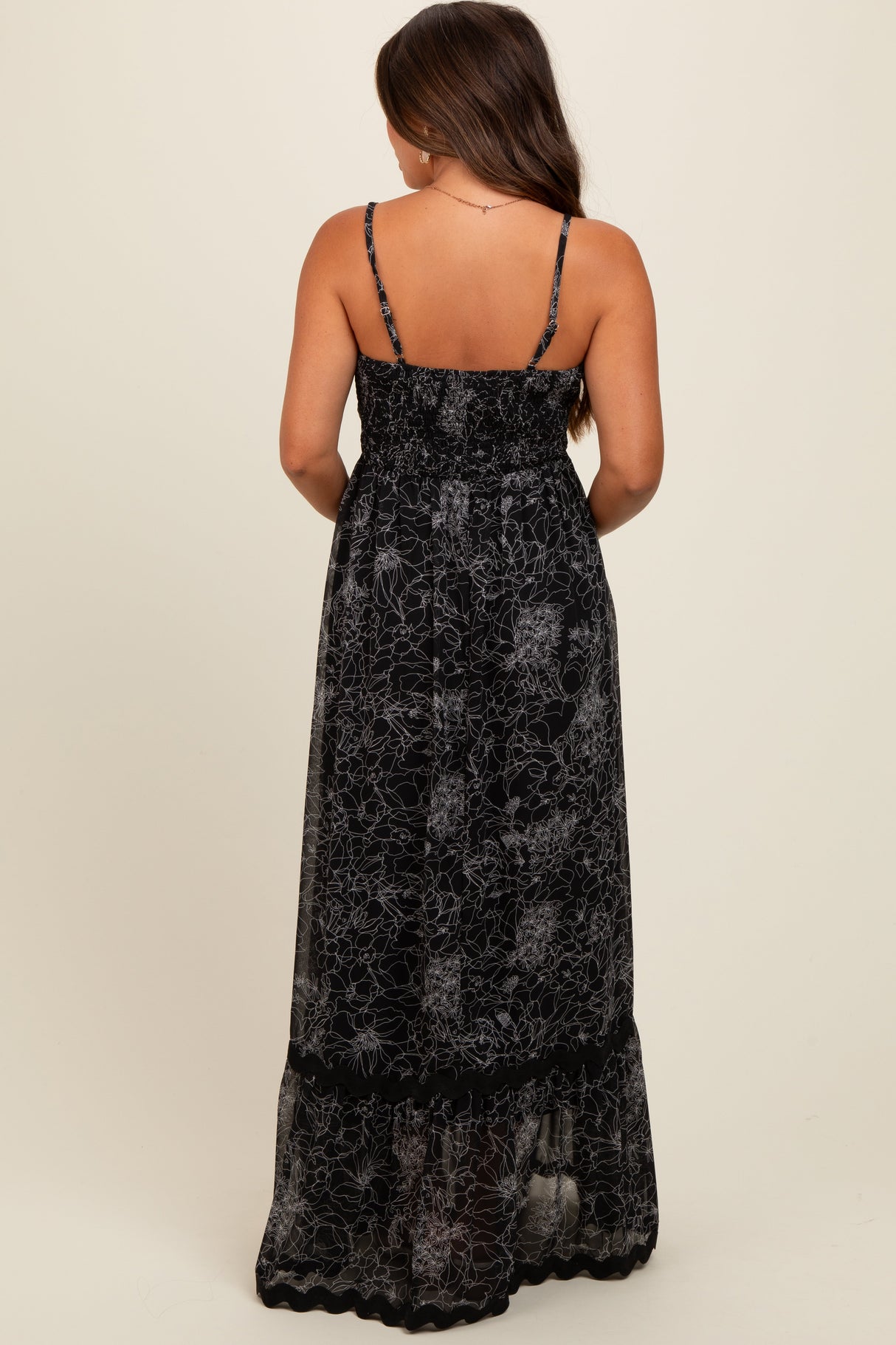 Black Floral Contrast Trim Maternity Maxi Dress from PinkBlush