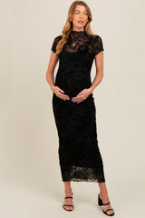 Black Floral Mesh Overlay Fitted Maternity Maxi Dress from PinkBlush