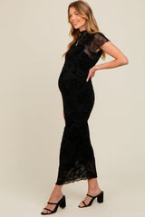 Black Floral Mesh Overlay Fitted Maternity Maxi Dress from PinkBlush