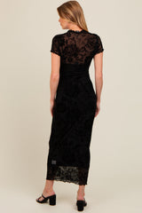 Black Floral Mesh Overlay Fitted Maternity Maxi Dress from PinkBlush