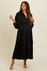 Black Satin Pleated V-Neck Maternity Maxi Dress from PinkBlush