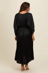 Black Satin Pleated V-Neck Maternity Maxi Dress from PinkBlush