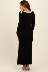 Black Shoulder Bow Detail Maternity Maxi Sweater Dress from PinkBlush