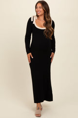 Black Shoulder Bow Detail Maternity Maxi Sweater Dress from PinkBlush