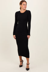 Black Ribbed Knit Fitted Midi Sweater Dress from PinkBlush