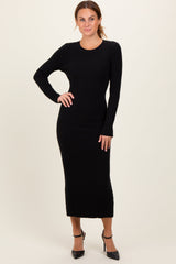 Black Ribbed Knit Fitted Midi Sweater Dress from PinkBlush