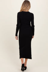 Black Ribbed Knit Fitted Maternity Midi Sweater Dress from PinkBlush