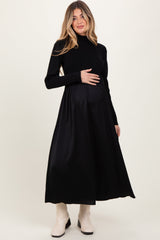 Black Knit Contrast Top Satin Maternity Midi Dress from PinkBlush